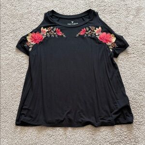 Black Floral Open Shoulder Top